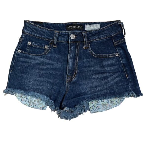 AEROPOSTALE High Waisted Shorty Raw Hem Stretch Jean Shorts - Size 2 - Picture 1 of 6